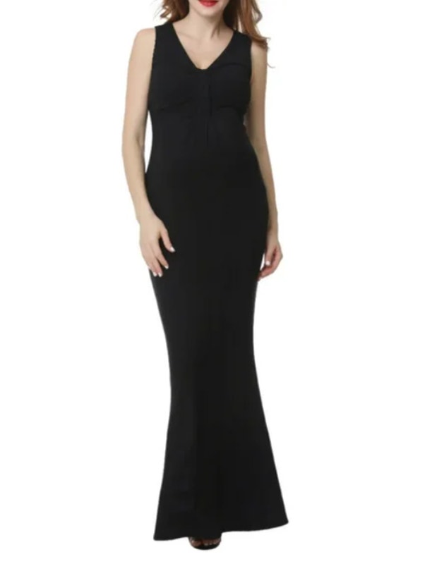 Kimi + Kai Maternity Edrei Mermaid Maxi Dress Black Medium V Neck Sleeveless